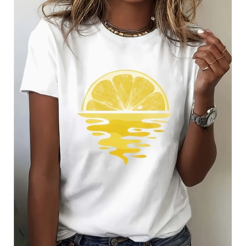Lemon T shirt 新款时尚柠檬切片印花T恤女夏季正肩圆领百搭上衣