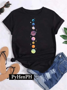 Moon Space Planet 月球行星宇航员T恤休闲男女黑色上衣 shirt