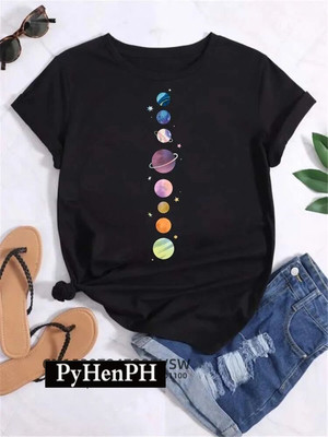 Moon Space Planet T shirt 月球行星宇航员T恤休闲男女黑色上衣