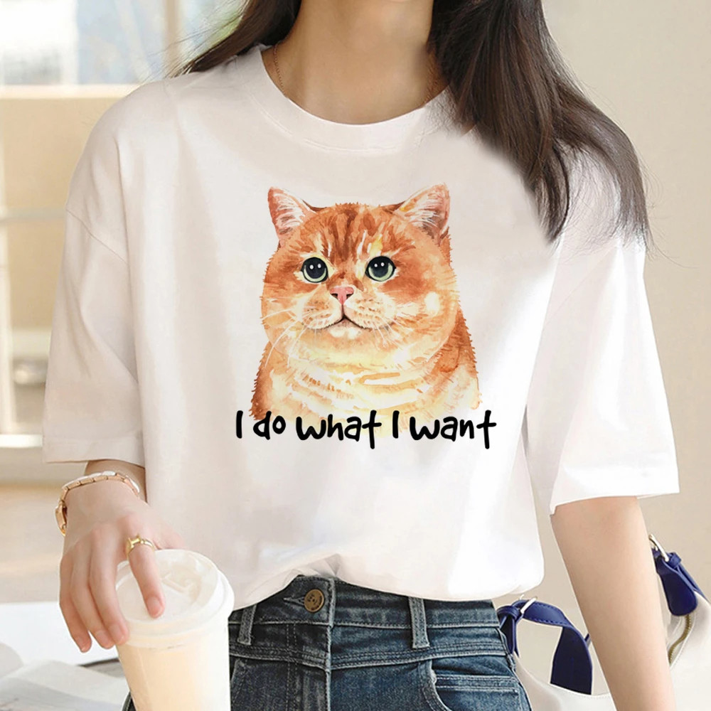 Cat t shirt 夏季女士T恤短袖卡通可爱猫咪印花大码亲子装上衣服