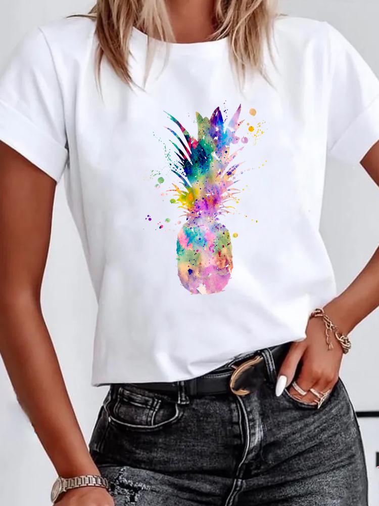 Pineapple T Shirt 2023夏季彩绘菠萝水果印花T恤短袖亲子装上衣