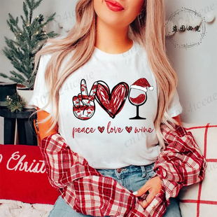 shirt 新款 圣诞节酒杯印花短袖 Christmas T恤男女情侣装 Wine