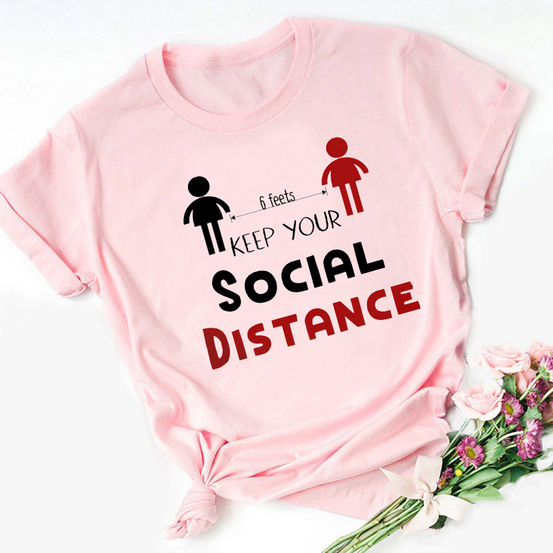 Social distancing社交距离印花T恤男女短袖T恤情侣装莫代尔上衣