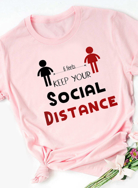 Social distancing社交距离印花T恤男女短袖T恤情侣装莫代尔上衣