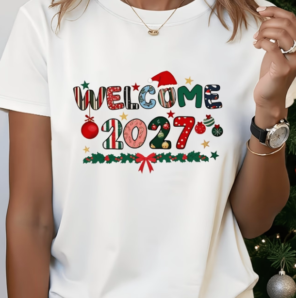 Welcome 2027 T Shirt 欢迎2027新年快乐新春T恤短袖圆领亲子装