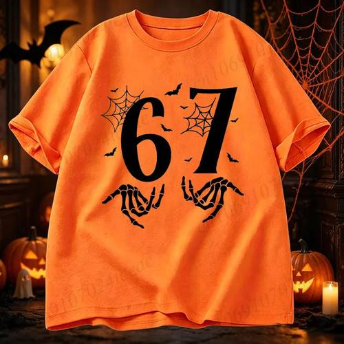 Halloween Six Seven T shirt 美式T恤网红梗数字67印花万圣节T恤