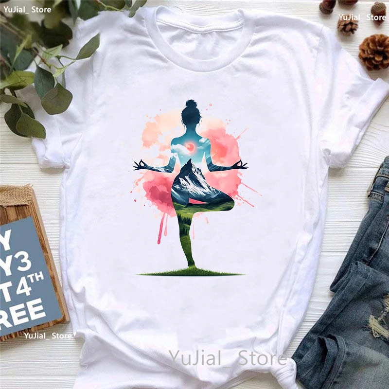 Yoga T shirt 夏季女装个性瑜伽印花短袖T恤小众风圆领短袖上衣服