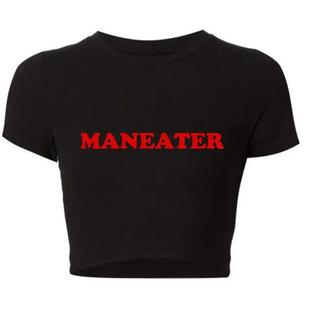 性感英文字母印花女士露脐短袖 夏季 女装 T恤衫 Maneater shirt