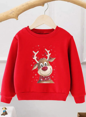Christmas Dear Clothes 时尚红色圣诞节圣诞鹿儿童卫衣外套上衣