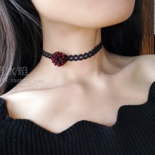 choker哥特风花朵蕾丝防过敏项链图片