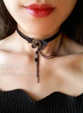 choker欧美镂空蝴蝶水晶流苏项链