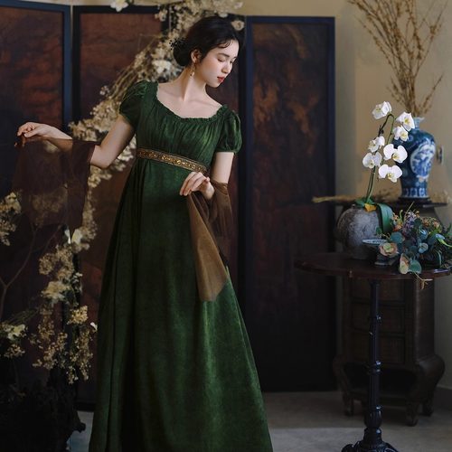 方领古典复古法式帝政裙