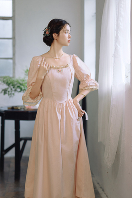 拾光裁缝 玛丽公主 方领古典法式宫廷复古油画少女感公主袖连衣裙