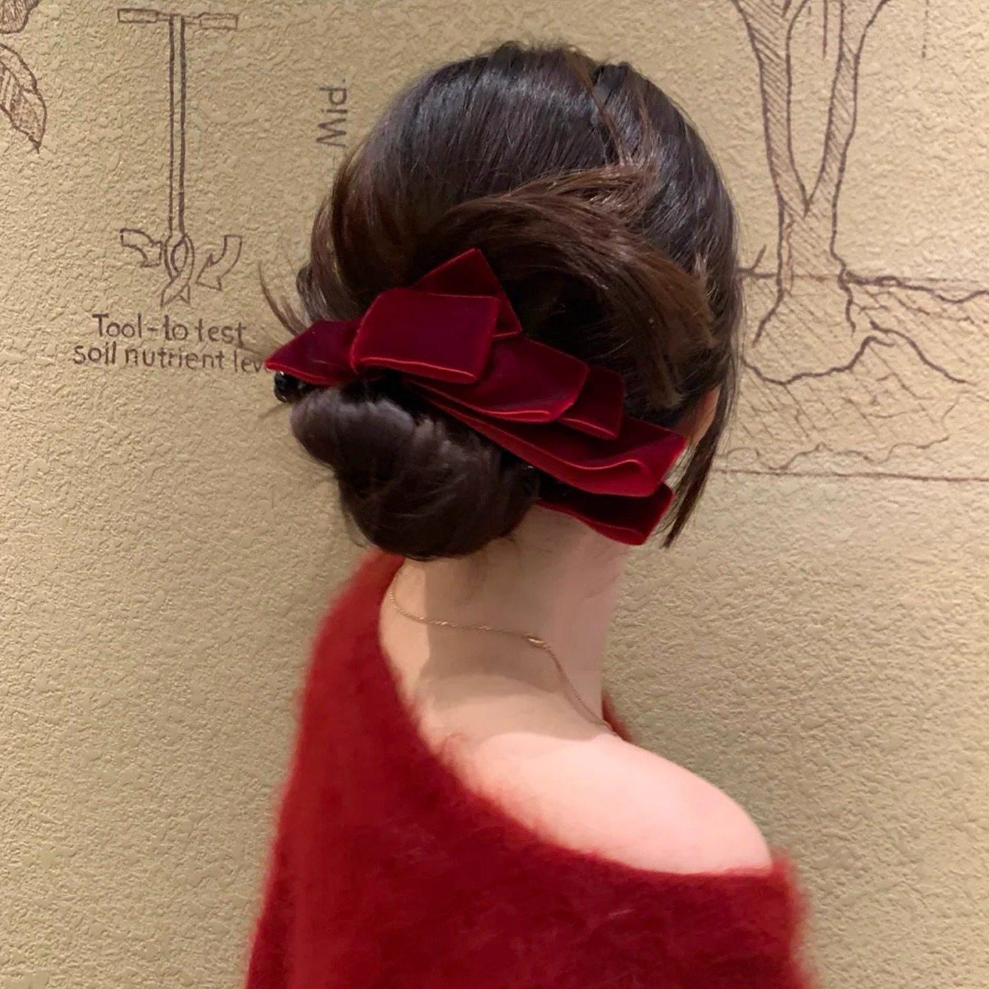 喜庆新年红色绒面蝴蝶结香蕉夹秋冬显白百搭简约盘发高马尾夹子女,饰品/流行首饰/时尚饰品新,发饰,淘宝优惠券,粉丝福利购,淘宝优惠卷