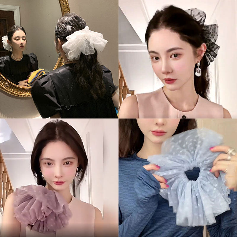 mona发圈同款蕾丝网纱波点超仙马尾高级感超大号网红同款夸张发饰