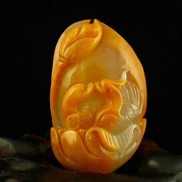 一口价 云南天然俏色黄龙玉精工雕刻把件 百年好合 包邮
