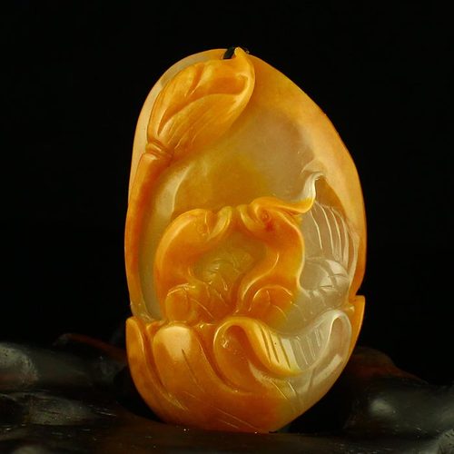 一口价 云南天然俏色黄龙玉精工雕刻把件 鸳鸯 包邮
