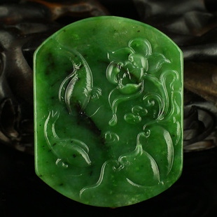 新疆 包邮 和田玉 碧玉 精雕 吊坠挂件 连年有余