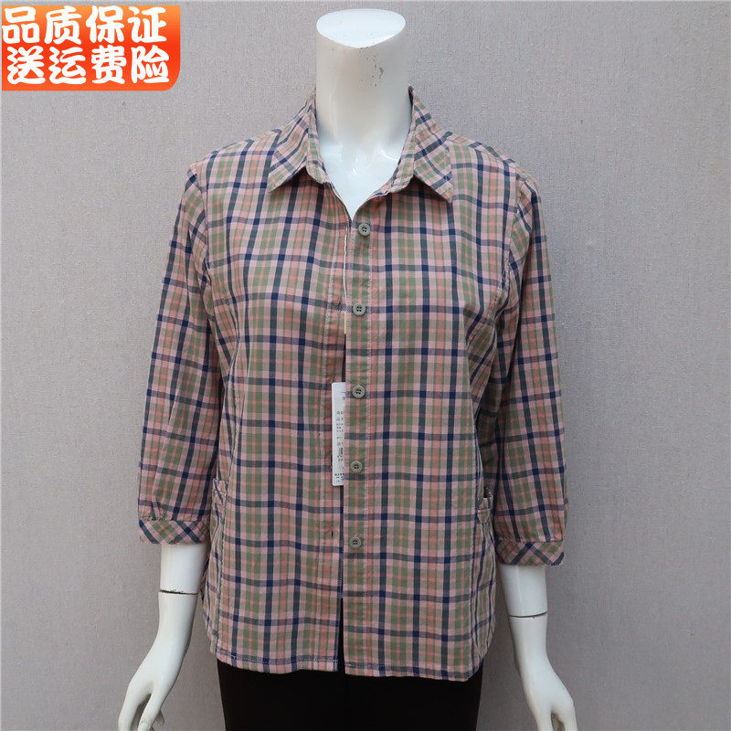 妈妈春夏装纯棉七分中袖衬衫衬衣