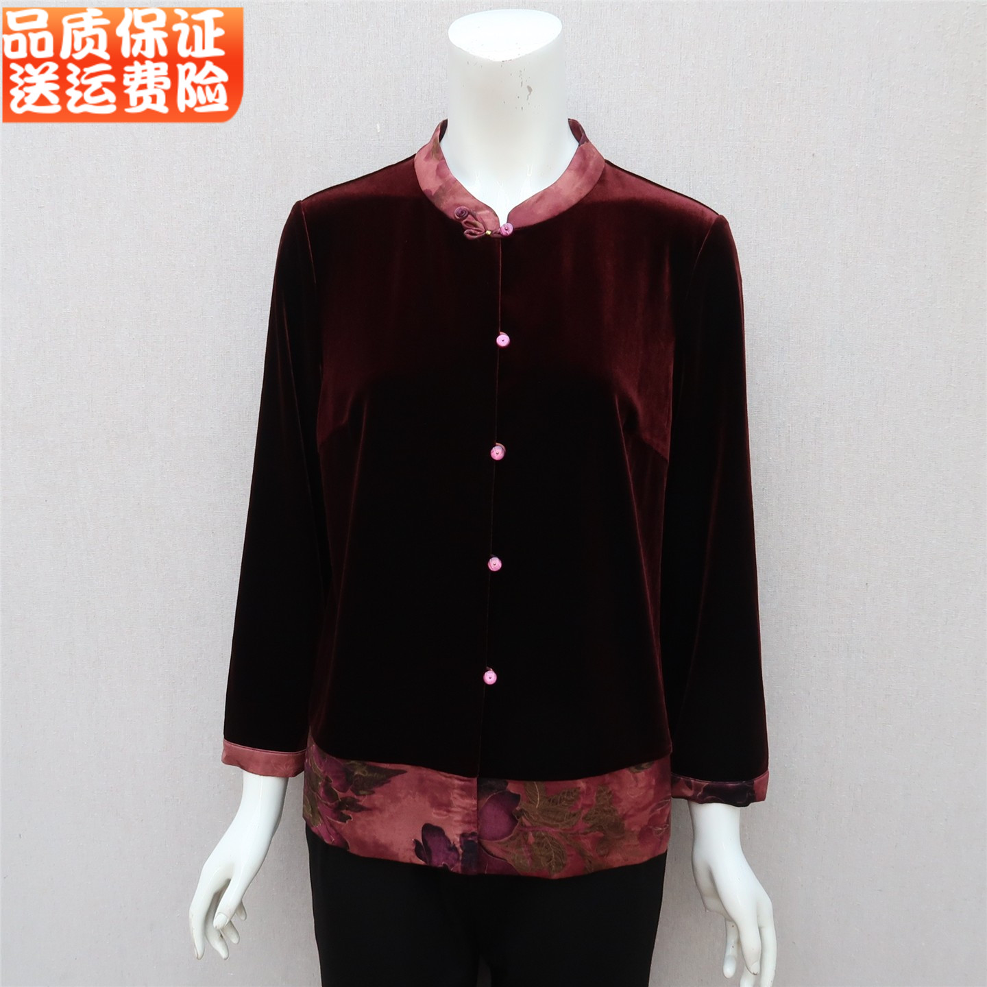 中老年女装秋装长袖金丝绒衬衫