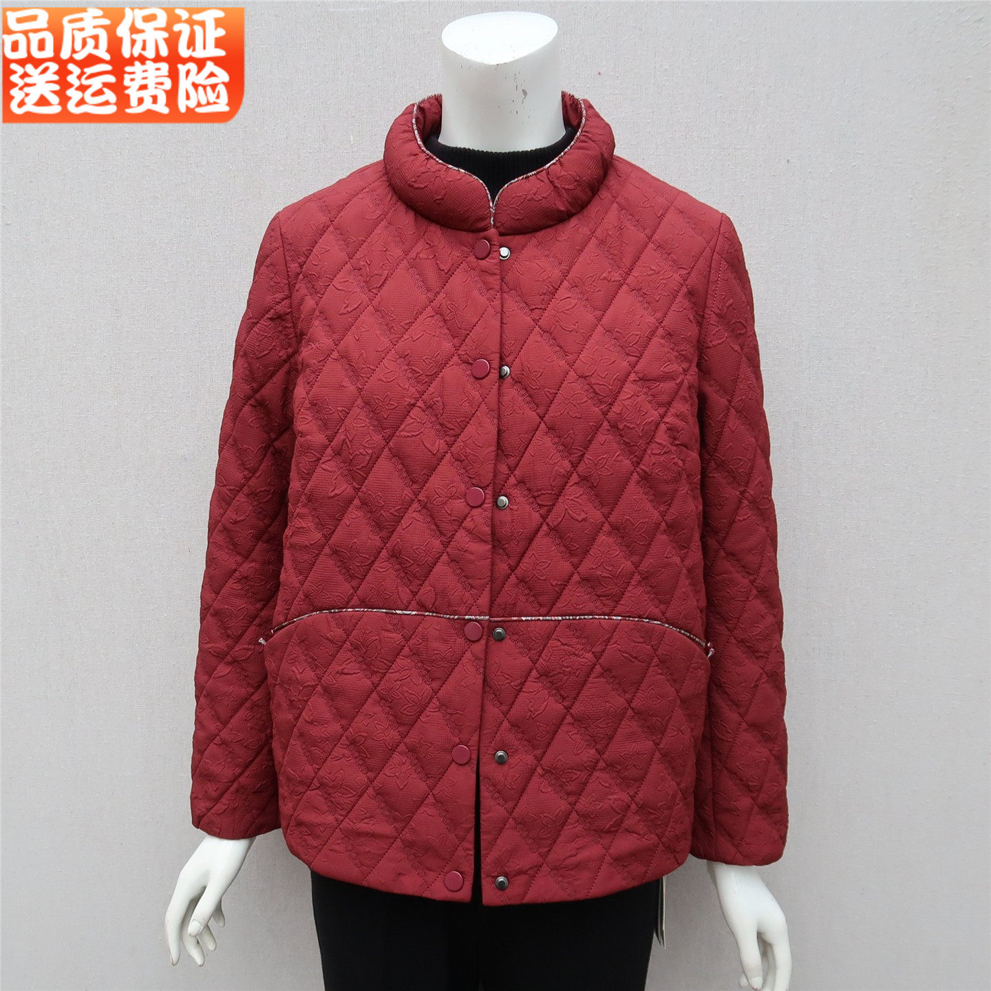 大码妈妈秋冬款立领夹棉小棉袄中老年女轻薄棉衣老人保暖棉服外套