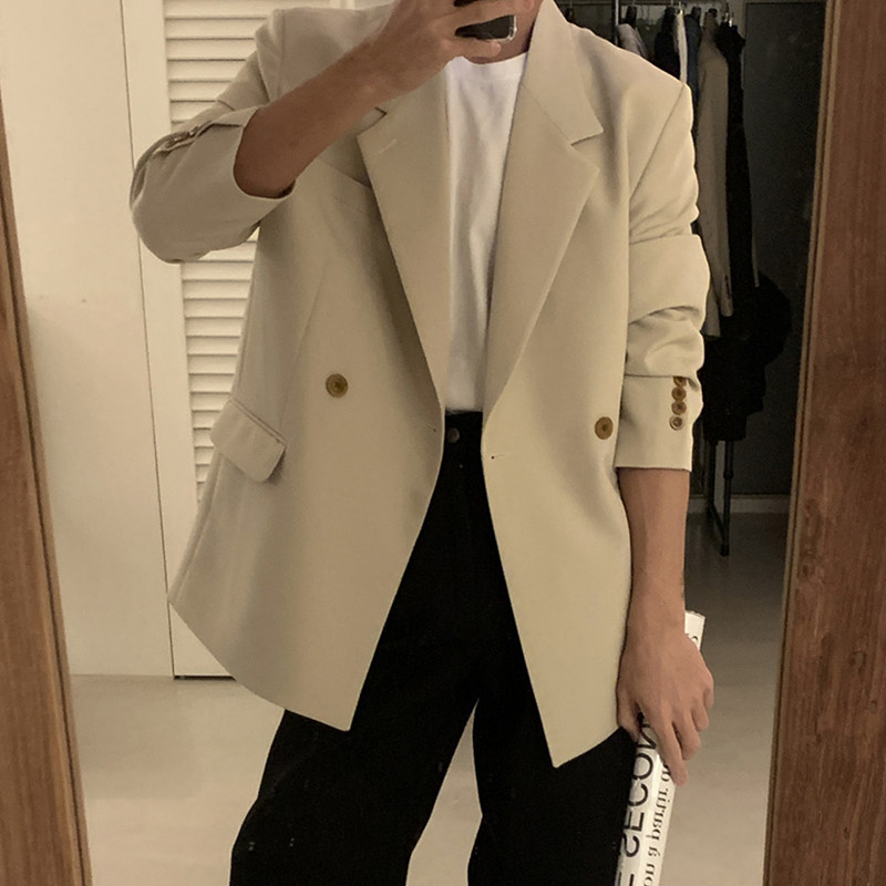碧舍秋季东大门休闲韩版西服男士浅色百搭外套潮流宽松双排扣上衣,男装,西服,淘宝优惠券,粉丝福利购,淘宝优惠卷