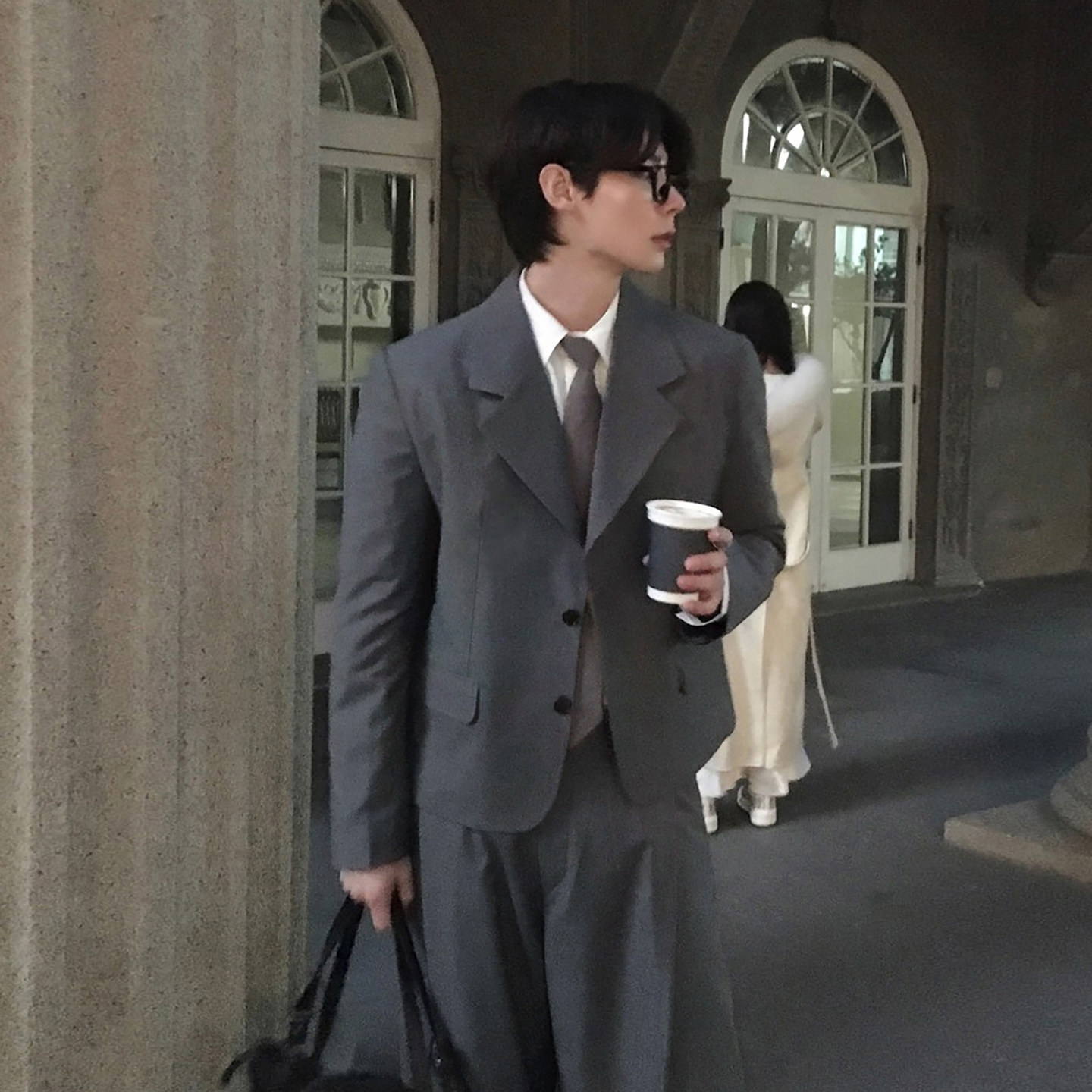 碧舍高街商务潮流宽松西装套装男春季灰色冷淡风休闲西服时尚青年