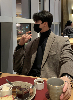 碧舍秋冬新款时尚休闲韩版毛呢西服韩国东大门韩流服饰西装外套男