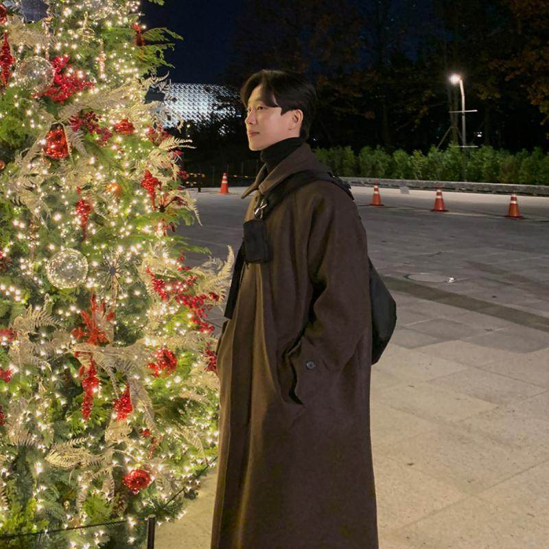 特惠2025韩版新款毛呢大衣中长款加厚风衣翻领高端潮流宽松百搭男,男装,毛呢大衣,淘宝优惠券,粉丝福利购,淘宝优惠卷