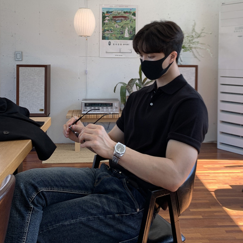 碧舍夏季新款针织短袖Polo衫男士韩版ins宽松纯色半袖翻领T恤衫男