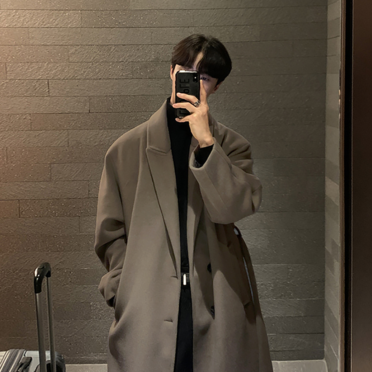 卡其色长款潮流秋季韩版毛呢大衣