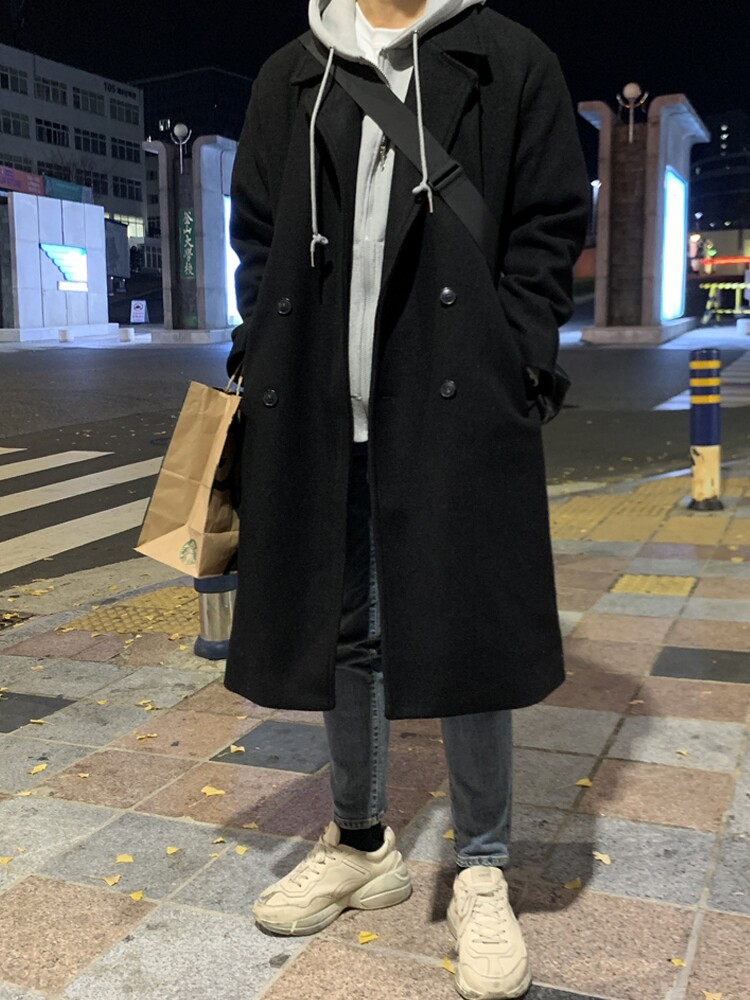 BISHE 더블 브레스트 모직 코트 남성 겨울 잘 생긴 영국 스타일 두꺼운 한국 스타일 윈드 브레이커 모직 코트 유행