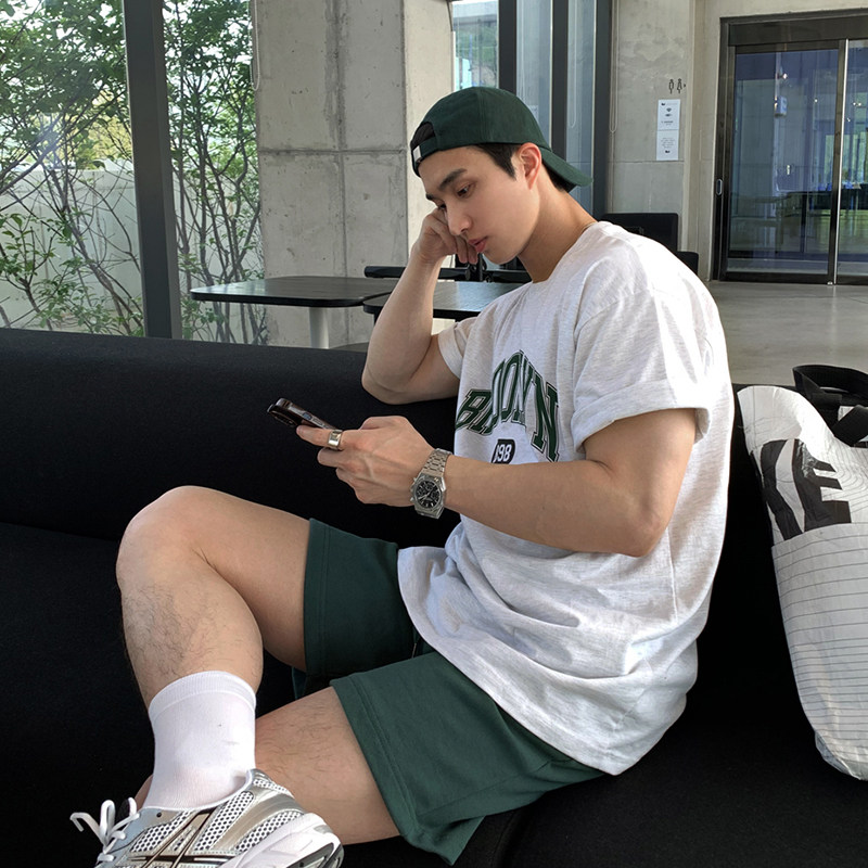 碧舍韩系夏季短袖T恤美式字母印花上衣宽松圆领小众设计感半袖潮t