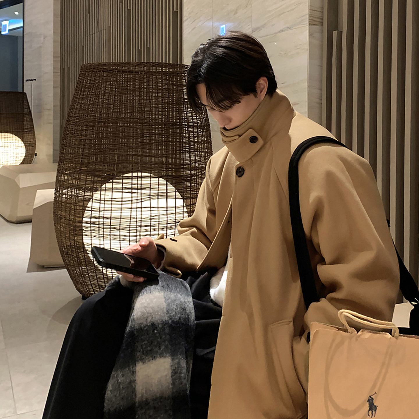 碧舍极简风纯色毛呢大衣男韩版小众高级感外套冬季中长款加厚风衣,男装,毛呢大衣,淘宝优惠券,粉丝福利购,淘宝优惠卷