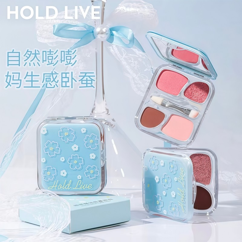 holdlive嘭嘭魔法卧蚕粉盘四色小眼影盘新手提亮粉珠光下至综合盘