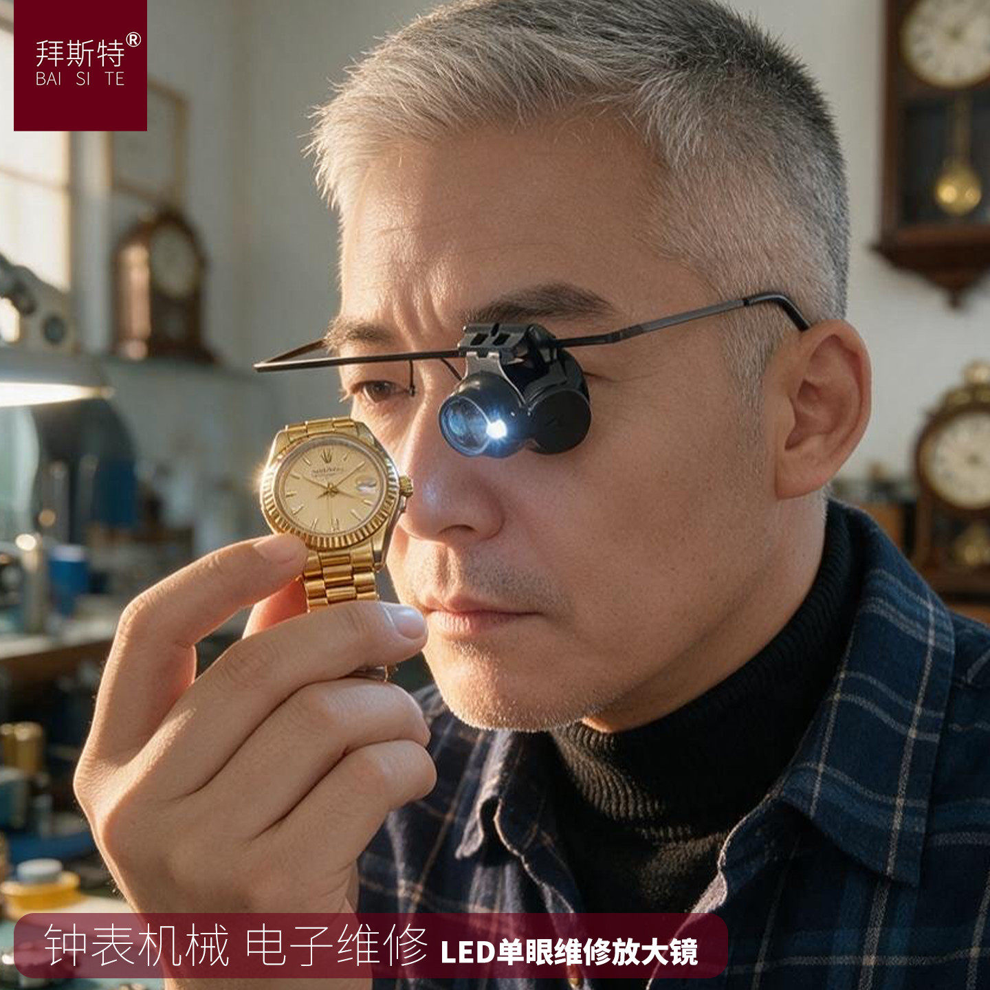修表放大镜单眼高清头戴20倍带灯LED钟表机械电子维修清邮币鉴定