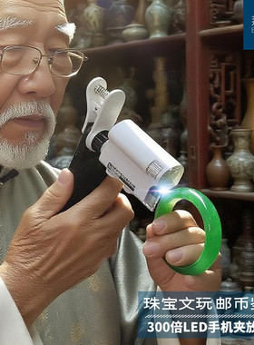 带灯300倍放大镜鉴定专用led手持便携显微镜高清古董玉石钱币500