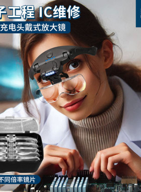 头戴放大镜维修用高清USB供电3.5倍手机电路板高清带l灯老人阅读