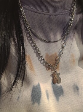 小熊钛钢新款时尚叠戴卫衣项链