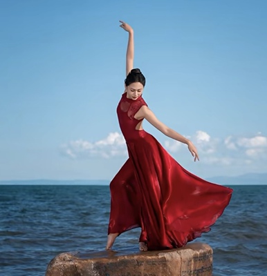 叠舞倾城 4片900度6片1350度扇形大摆舞蹈摄影拍照飘逸珠光缎面料