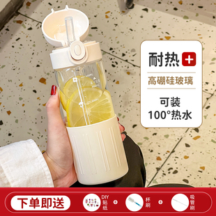 玻璃杯女高颜值高级感轻奢喝水杯子高硼硅吸管杯带盖女士个人专用