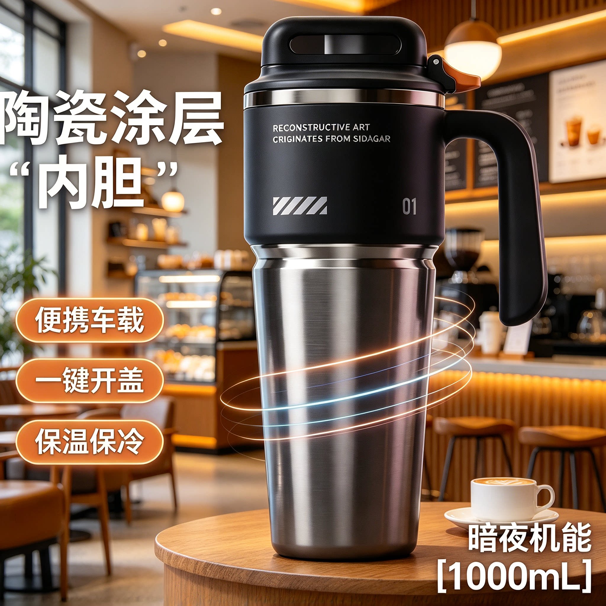 日本保温杯大容量水杯水壶一键开盖水杯带手柄吸管杯车载汽车杯子