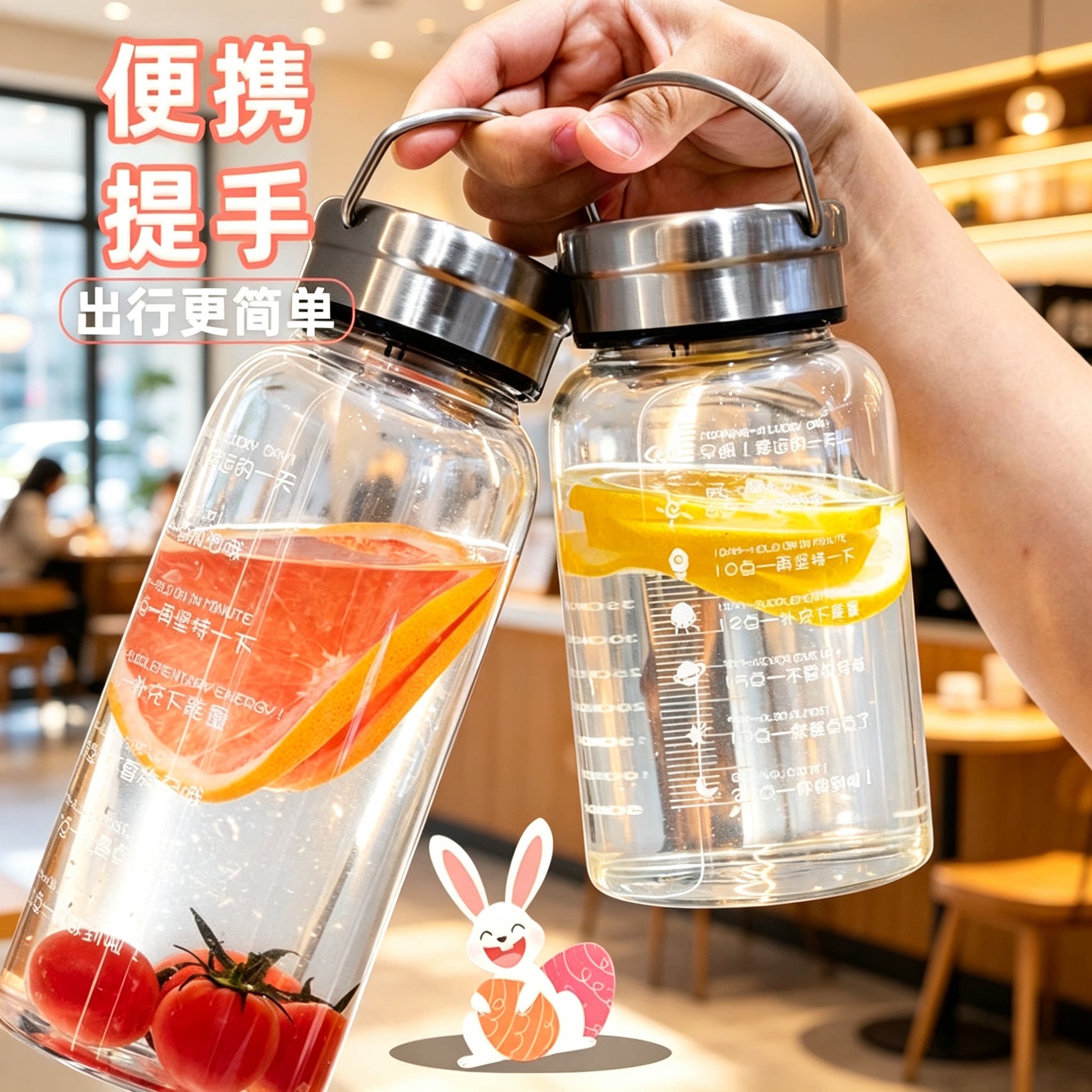 大容量玻璃杯刻度水杯外出便携图片