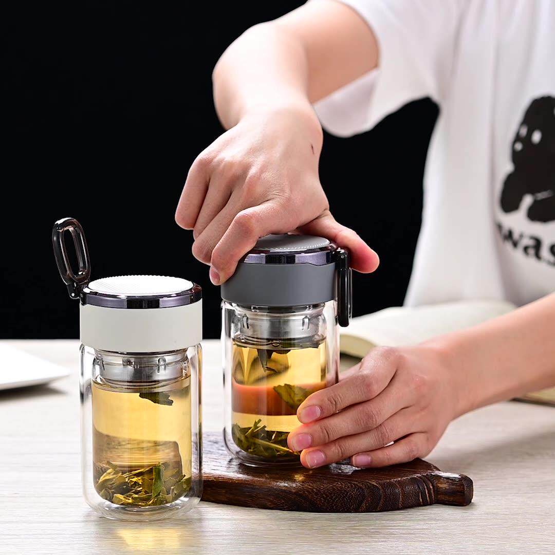 双层玻璃！办公外出便携茶杯