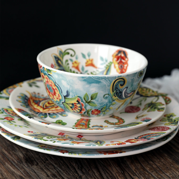 美式乡村陶瓷餐具腰果花餐盘面碗意面盘西餐点心盘牛排盘子经典花