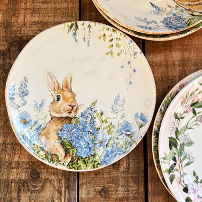 外贸单出口美国可爱兔陶瓷8英寸盘子釉下彩餐盘菜盘点心盘家用盘