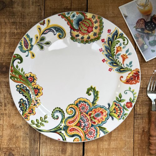 孤品清仓波西米亚陶瓷28cm大盘手绘釉下彩家用菜盘零食摆盘甜品盘