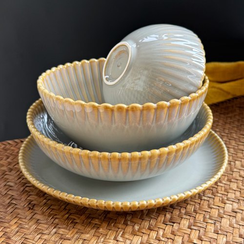 蓝灰色外贸出口家用陶瓷碗盘细腻光滑感高级感窑变釉陶瓷餐具