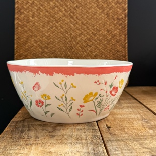 小清新花朵大汤碗鸡汤碗家用大号陶瓷钵创意甜品碗釉下彩沙拉碗