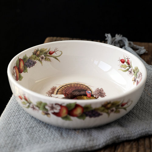 小清新手绘盛汤釉下彩菜盘子